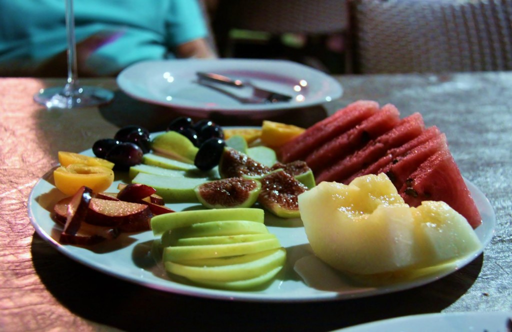 A complimentary Fruit Platter was Served After our Steak and Chips Tonight