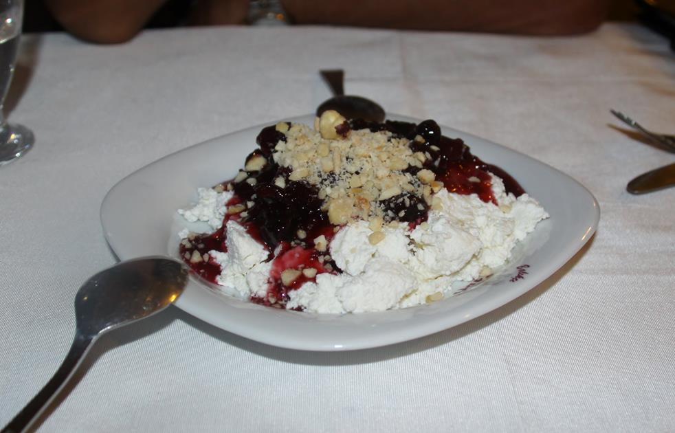 A Ricotta  and Cherry Desert Compliments of the Restaurant