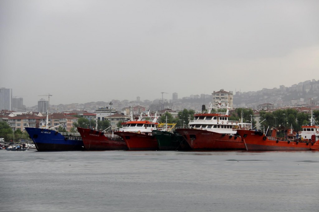 Fishing Boats are Lined up like Soldiers along the Shore at Pendik 