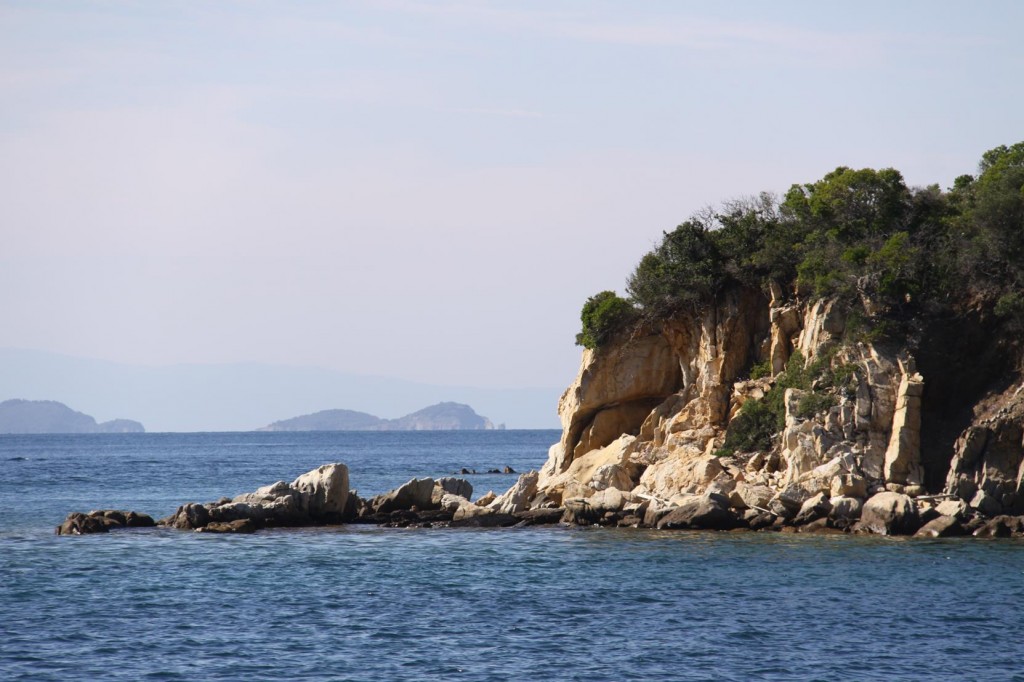 Ormos Plati on the Akti Peninsular is one of the few Bays that a Yacht may Anchor 