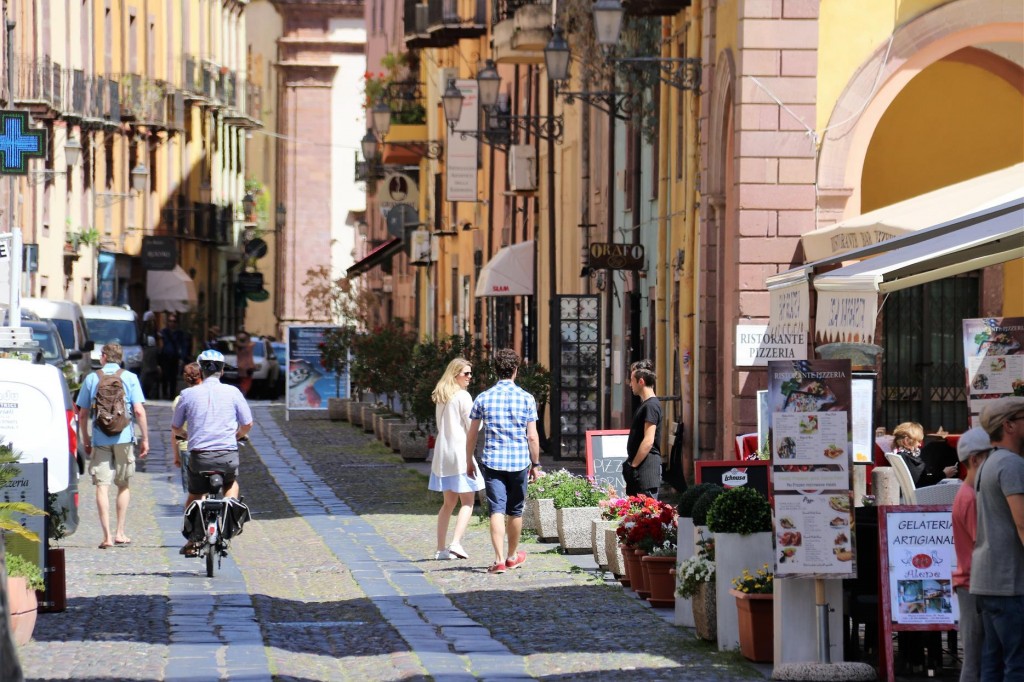 We ride through Corso Vittorio Emanuele, the main street of Bosa