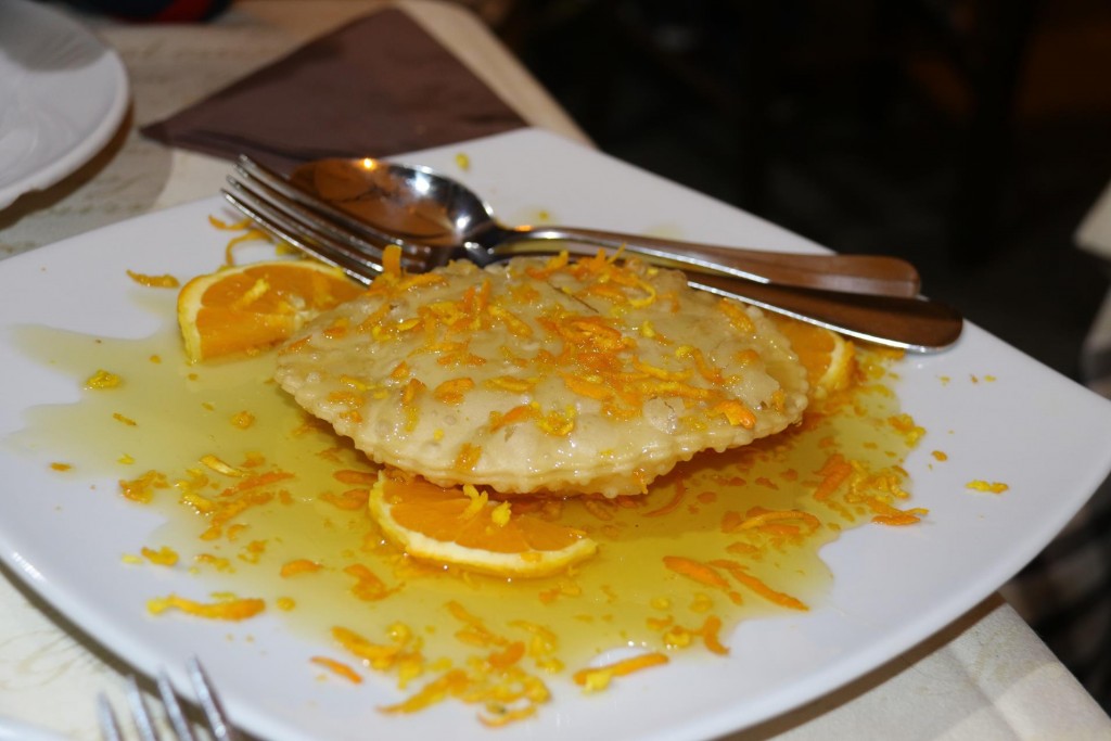 The typical Sardinian cheese filled dessert with orange sauce was lovely