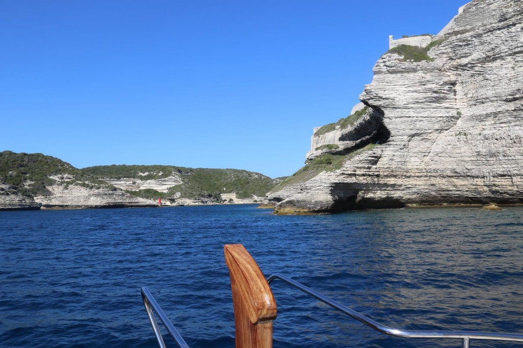 Approaching the hidden entrance to the ancient port of Bonifacio