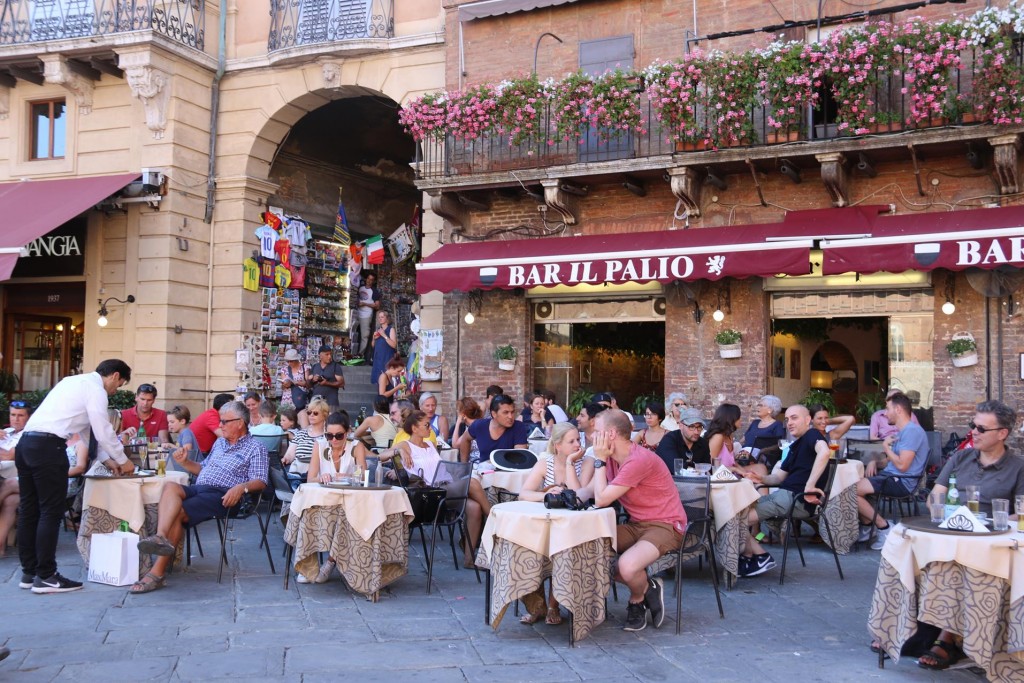 On arrival in the Piazza del Campo we were very fortunate to get a front row table to have a drink overlooking the amazing piazza
